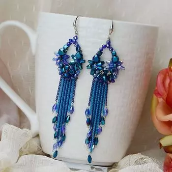 Серьги из бисера, хрустальная округлость, кисточка, цепочка, ручная вязка, богемный сплав, модные простые серьги из рисовых бусин