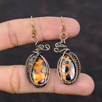 Серьги из боксита Серьги из медной проволоки Ювелирные изделия из боксита Серьги ручной работы Ювелирные изделия из медной проволоки Серьги из настоящих драгоценных камней Подарок на годовщину