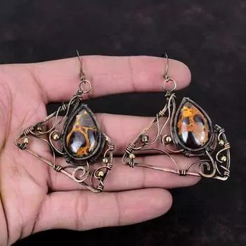 Серьги из боксита, серьги из медной проволоки, очень красивые ювелирные изделия из боксита, серьги ручной работы, ювелирные изделия из медной проволоки, серьги с драгоценными камнями, подарок для нее
