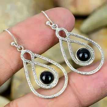 Серьги из бразильского серебра 925 пробы с черным ониксом 1,87 дюйма SE1418-24