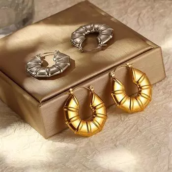 Серьги из цельного бамбука из нержавеющей стали, простые женские серьги 18 карат, трендовые серьги высшего качества