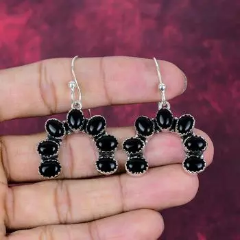 Серьги из цельного серебра 925 пробы с черным ониксом, серьги из драгоценных камней ручной работы на День памяти 1.85 Inches