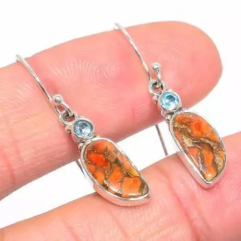 Серьги из цельного серебра 925 пробы с натуральным оранжевым медным бирюзовым и синим топазом 1,25 дюйма C7o36