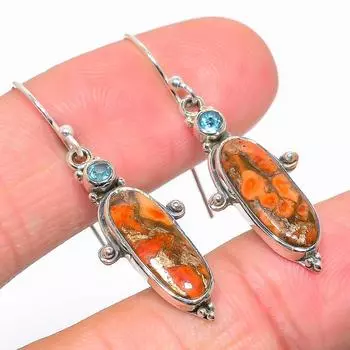 Серьги из цельного серебра 925 пробы с натуральным оранжевым медным бирюзовым и синим топазом 1,50 дюйма T1H61