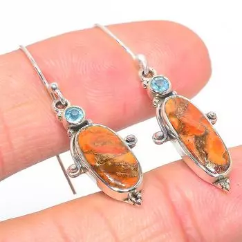 Серьги из цельного серебра 925 пробы с натуральным оранжевым медным бирюзовым и синим топазом 1,50 дюйма H6B10