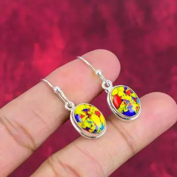 Серьги из цельного серебра 925 пробы с мозаикой из яшмы, серьги с драгоценными камнями ручной работы, подарки жене, абсолютно новые серьги 1.50 Inches жёлтый