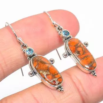 Серьги из цельного серебра 925 пробы с натуральным оранжевым, медным бирюзовым и синим топазом, 1,50 дюйма, a9G24