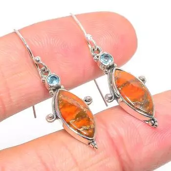 Серьги из цельного серебра 925 пробы с натуральным оранжевым медным бирюзовым и синим топазом 1,50 дюйма S0P15
