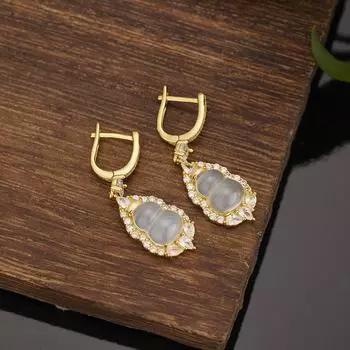 Серьги из цельного серебра 925 пробы с натуральным халцедоном в форме тыквы, сравнимые с жадеитом, темпераментные серьги 925 silver