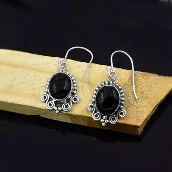 Серьги из черного оникса, Дизайнерские серьги ручной работы, Серьги ручной работы, Ювелирные изделия в стиле бохо, Подарок для нее, Серьги с подвесками,