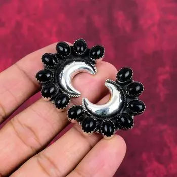 Серьги из черного оникса, очаровательный драгоценный камень оникс 925 пробы, натуральное серебро, серьги ручной работы для нее 1.57 Inches чёрный