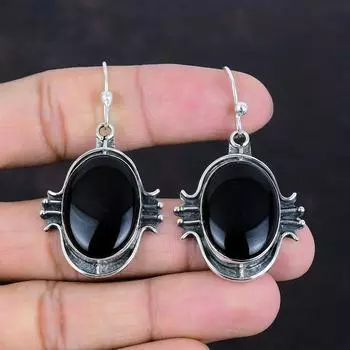 Серьги из черного оникса, серьги из стерлингового серебра 925 пробы, новейшие дизайнерские серьги, фантастические ювелирные изделия из черного оникса, подарки для женщин, серьги ручной работы