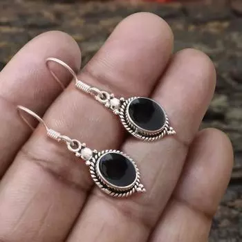 Серьги из черного оникса, Серебряные серьги 925 пробы, Ювелирные изделия ручной работы, Подарок от камня, Ювелирные изделия в стиле бохо, Серьги с подвесками, Серебряные подарки