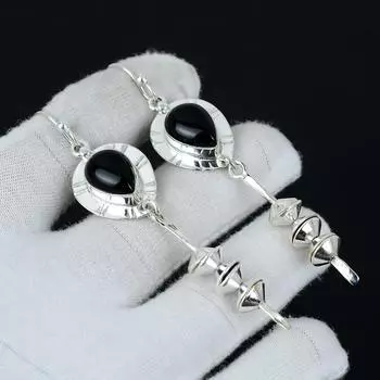 Серьги из черного оникса, серебряные серьги, серьги из груши, серьги из стерлингового серебра 925 пробы, серьги из натурального драгоценного камня, серьги для медитации 3.14 чёрный