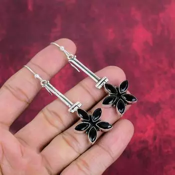 Серьги из черной шпинели, 925 пробы цельные серьги из стерлингового серебра, ювелирные изделия ручной работы с драгоценными камнями, подарки для жены, абсолютно новые серьги 2.87Inches чёрный