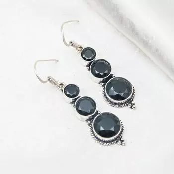 Серьги из черной шпинели, 925 пробы цельные серьги из стерлингового серебра, ювелирные изделия ручной работы с драгоценными камнями, подарки для жены, абсолютно новые серьги 1.96 Inches чёрный