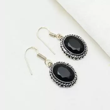 Серьги из черной шпинели, 925 пробы цельные серьги из стерлингового серебра, ювелирные изделия ручной работы с драгоценными камнями, подарки для жены, абсолютно новые серьги 1.41 Inches чёрный