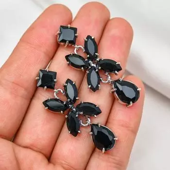 Серьги из черной шпинели, 925 пробы цельные серьги из стерлингового серебра, ювелирные изделия ручной работы с драгоценными камнями, подарки для жены, абсолютно новые серьги 1.96 Inches чёрный