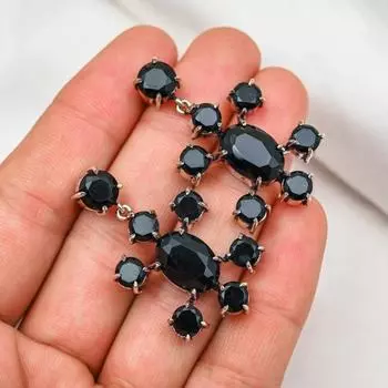 Серьги из черной шпинели, 925 пробы цельные серьги из стерлингового серебра, ювелирные изделия ручной работы с драгоценными камнями, подарки для жены, абсолютно новые серьги 1.57 Inches чёрный