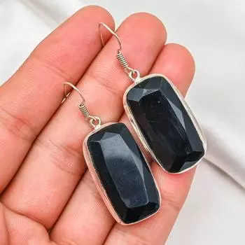 Серьги из черной шпинели, 925 пробы цельные серьги из стерлингового серебра, ювелирные изделия ручной работы с драгоценными камнями, подарки для жены, абсолютно новые серьги 1.96 Inches чёрный