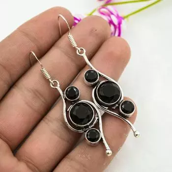 Серьги из черной шпинели, 925 пробы цельные серьги из стерлингового серебра, ювелирные изделия ручной работы с драгоценными камнями, подарки для жены, абсолютно новые серьги 2.44 Inches чёрный