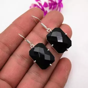 Серьги из черной шпинели, 925 пробы цельные серьги из стерлингового серебра, ювелирные изделия ручной работы с драгоценными камнями, подарки для жены, абсолютно новые серьги 1.57 Inches чёрный