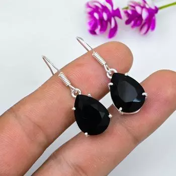 Серьги из черной шпинели, 925 пробы цельные серьги из стерлингового серебра, ювелирные изделия ручной работы с драгоценными камнями, подарки для жены, абсолютно новые серьги 1.53 Inches чёрный