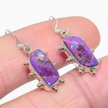 Серьги из чистого серебра 925 пробы с натуральной фиолетовой медью и бирюзой 1,25 дюйма K2S75