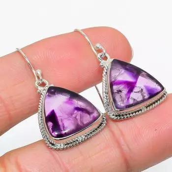 Серьги из чистого серебра 925 пробы с натуральным бразильским аметистом 1,75 дюйма y1L87
