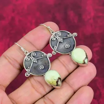 Серьги из чистого серебра 925 пробы с лимонным хризопразом, ювелирные изделия ручной работы с драгоценными камнями, подарки жене, абсолютно новые серьги 2.24 Inches зелёный