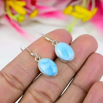 Серьги из чистого серебра 925 пробы с драгоценным камнем Natural Republic Ларимар 1,25 дюйма o6y08