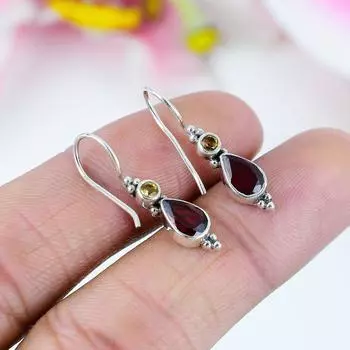 Серьги из чистого серебра 925 пробы с натуральным гранатом и цитрином, 1,25 дюйма Q2N42