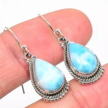 Серьги из чистого серебра 925 пробы с натуральным ларимаром, 1,25 дюйма, c9I80