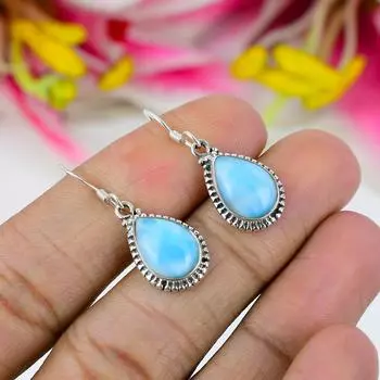 Серьги из чистого серебра 925 пробы с драгоценным камнем Natural Republic Ларимар 1,25 дюйма W2b21