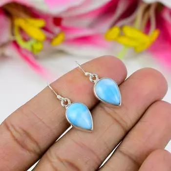 Серьги из чистого серебра 925 пробы с драгоценным камнем Natural Republic Ларимар 1,25 дюйма J2g37