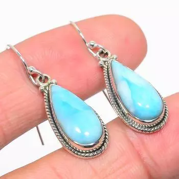 Серьги из чистого серебра 925 пробы с драгоценным камнем Natural Republic Larimar 1,50 дюйма Q5Q11