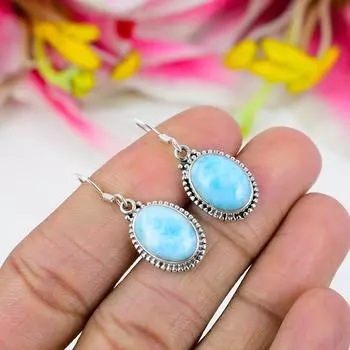 Серьги из чистого серебра 925 пробы с драгоценным камнем Natural Republic Ларимар 1,25 дюйма g0A08