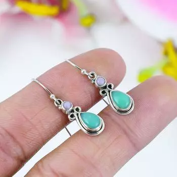Серьги из чистого серебра 925 пробы с натуральным хризопразом и опалом 1,25 дюйма z7F16