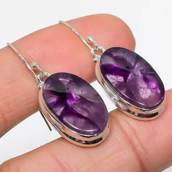 Серьги из чистого серебра 925 пробы с натуральным бразильским аметистом 1,75 дюйма p8f61
