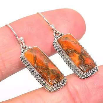 Серьги из чистого серебра 925 пробы с натуральной оранжевой медью и бирюзой 1,50 дюйма i8T54