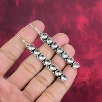 Серьги из чистого серебра 925 пробы с белым топазом, серьги из драгоценных камней ручной работы на День памяти 2.91 Inches белый