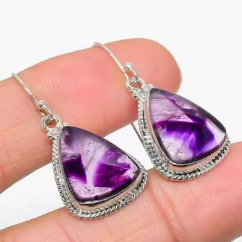 Серьги из чистого серебра 925 пробы с натуральным бразильским аметистом 1,50 дюйма b3y47