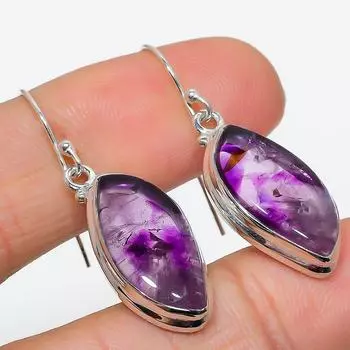 Серьги из чистого серебра 925 пробы с натуральным бразильским аметистом 1,50 дюйма S4W88
