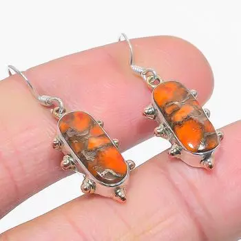 Серьги из чистого серебра 925 пробы с натуральной оранжевой медью и бирюзой 1,25 дюйма z6C23