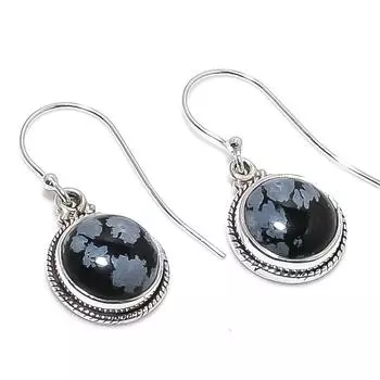Серьги из чистого серебра 925 пробы с натуральным обсидианом и снежинкой размером 1,25 дюйма l6C09