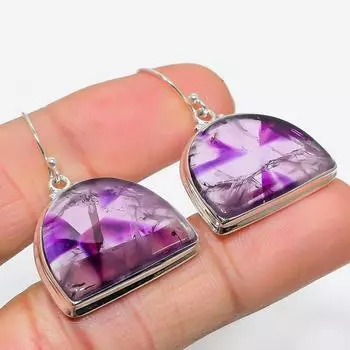 Серьги из чистого серебра 925 пробы с натуральным бразильским аметистом, 1,50 дюйма, v8p71