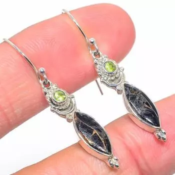 Серьги из чистого серебра 925 пробы с натуральной медью и бирюзой, перидот 1,50 дюйма k0s76