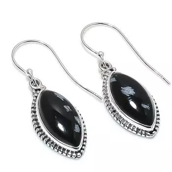 Серьги из чистого серебра 925 пробы с натуральным обсидианом и снежинкой диаметром 1,50 дюйма C4I06