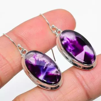 Серьги из чистого серебра 925 пробы с натуральным бразильским аметистом 1,75 дюйма m5p16
