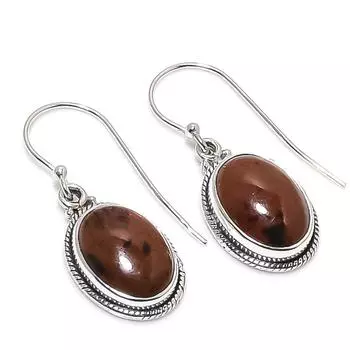 Серьги из чистого серебра 925 пробы с натуральным обсидианом красного дерева 1,25 дюйма a0W36